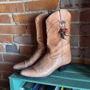 Western Vintage Tan Leather Cowgirl Boots 7.5
